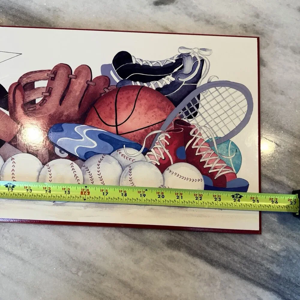 Vintage Kids Wall Plaque Decor Sports 25x11” Wood Baseball Football Soccer Etc